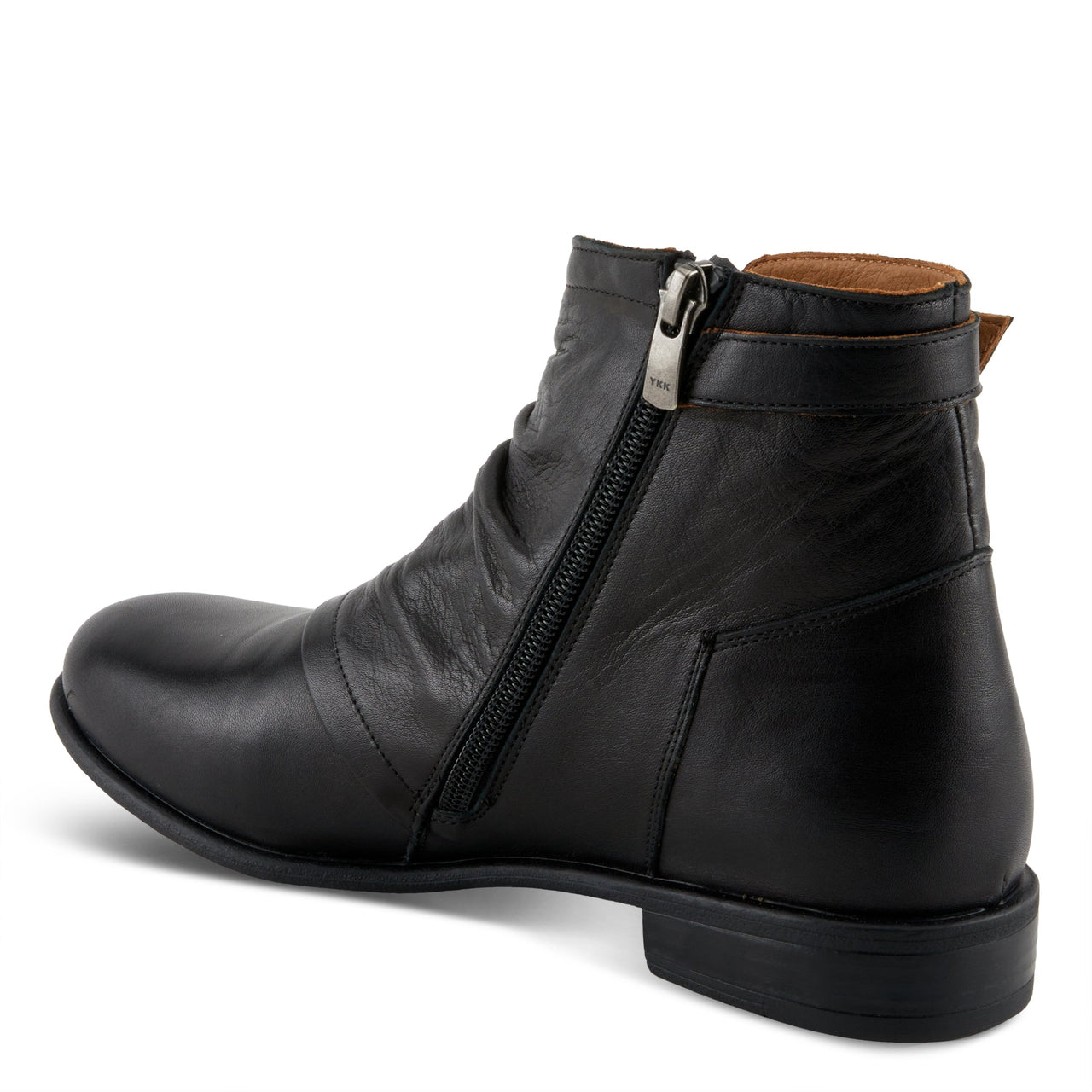 Black leather Spring Step Sianna boots with a chunky heel and lace-up front