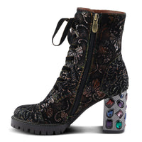 Thumbnail for Hand-painted leather L'ARTISTE SOLAY-DELSOL BOOTS with intricate floral design