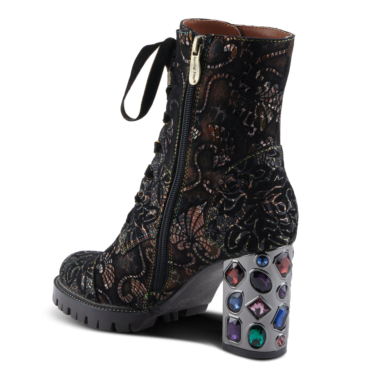 Pair of hand-painted leather L'ARTISTE SOLAY-DELSOL BOOTS with intricate floral designs