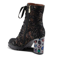 Thumbnail for Pair of hand-painted leather L'ARTISTE SOLAY-DELSOL BOOTS with intricate floral designs