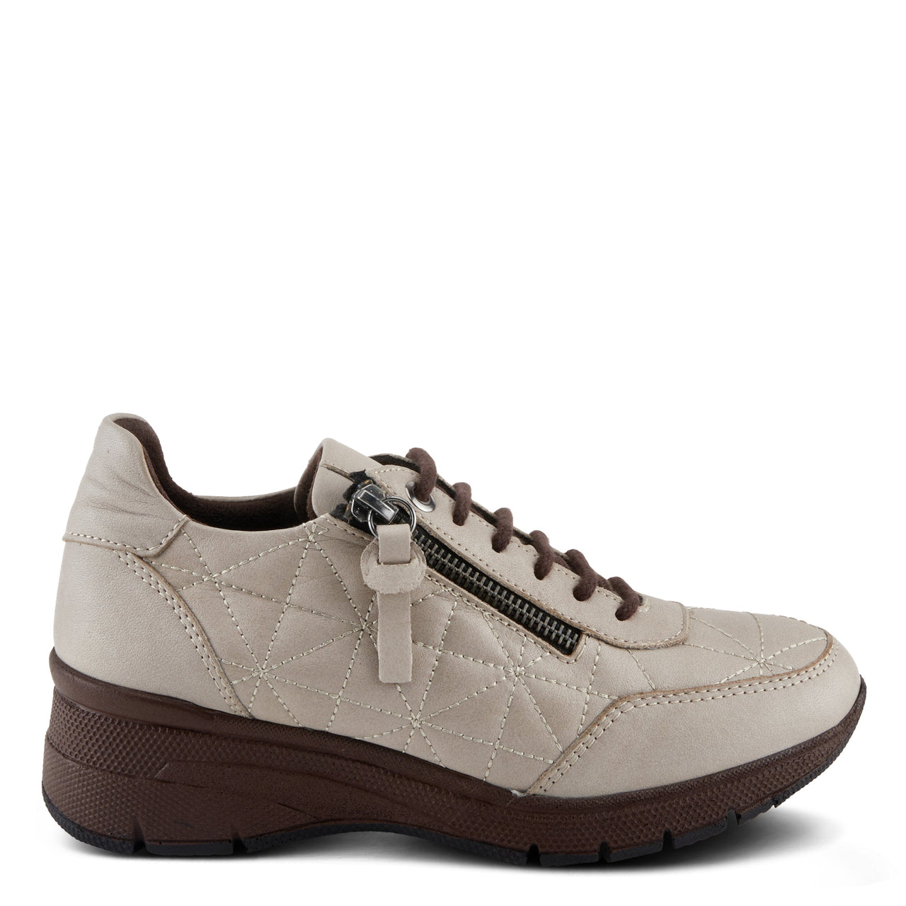 Spring Step Stonybrook Sneakers in brown and white, lifestyle view