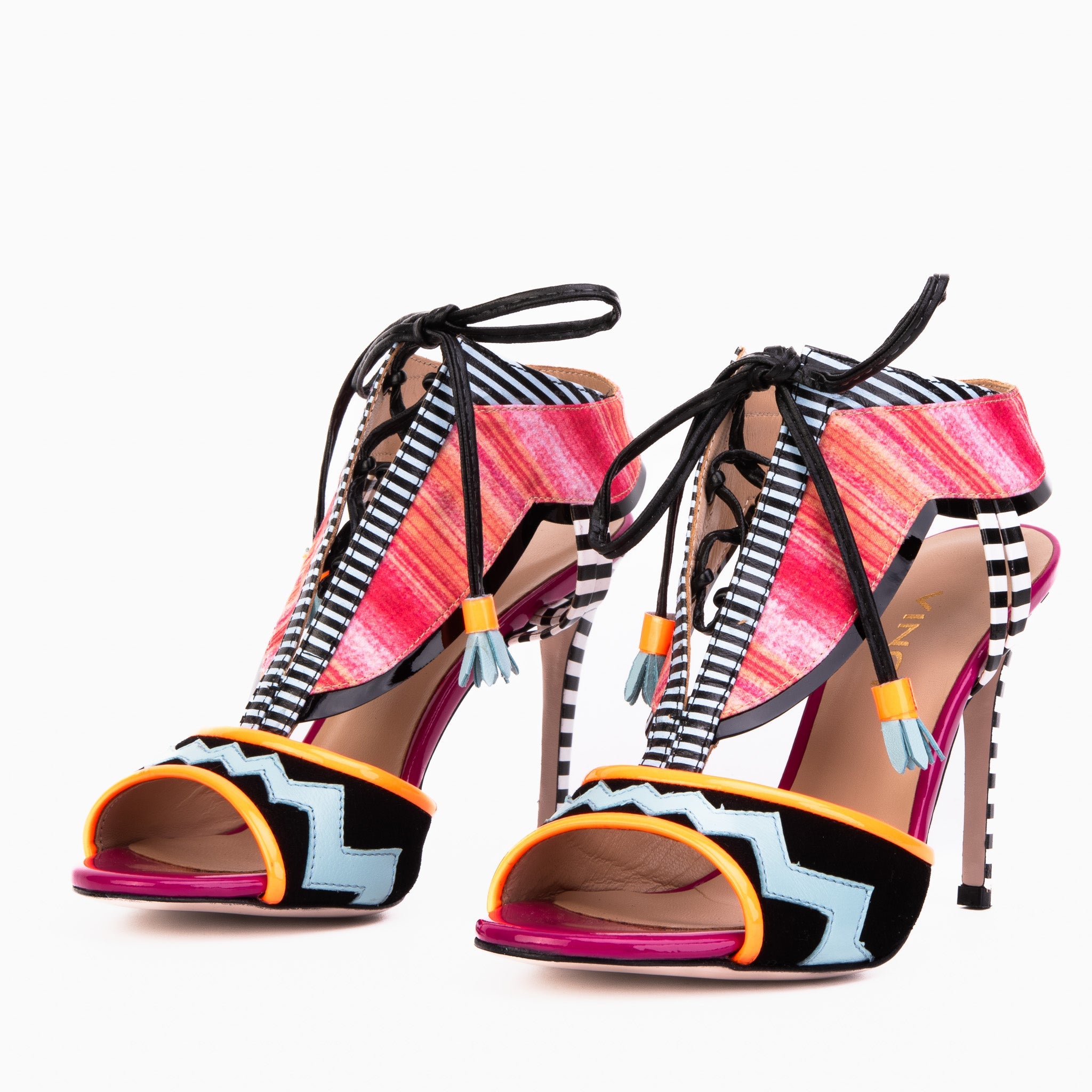 The Santa Amaro Multicolor T-Strap Lace-Up Leather Women Sandal