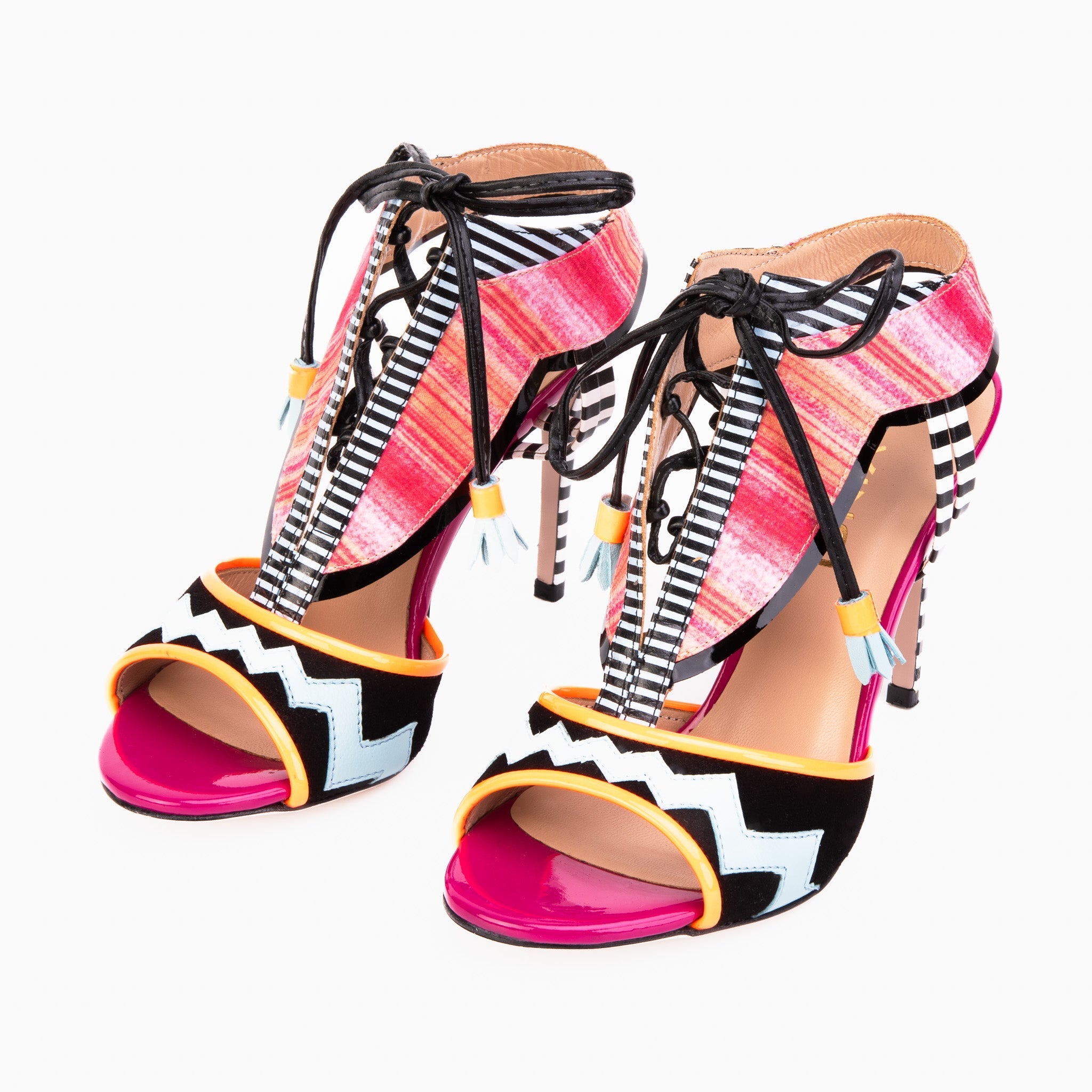 The Santa Amaro Multicolor T-Strap Lace-Up Leather Women Sandal