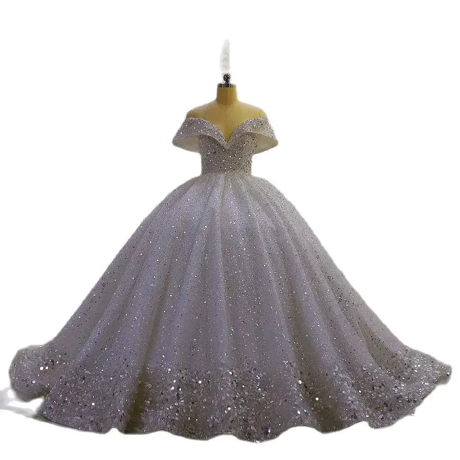 Luxurious Off-Shoulder Wedding Dress With Shiny Beads EDL178