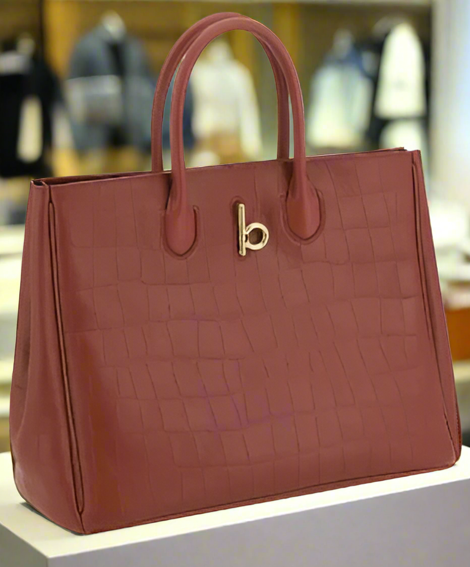 Burberry Small Rocking Horse Tote Croc Embossed Leather Brown