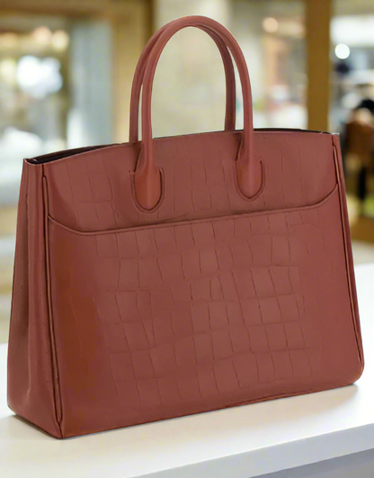 Burberry Small Rocking Horse Tote Croc Embossed Leather Brown