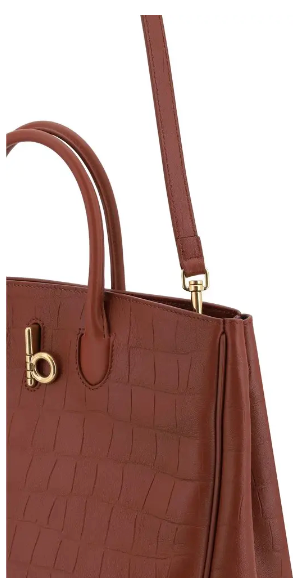 Burberry Small Rocking Horse Tote Croc Embossed Leather Brown