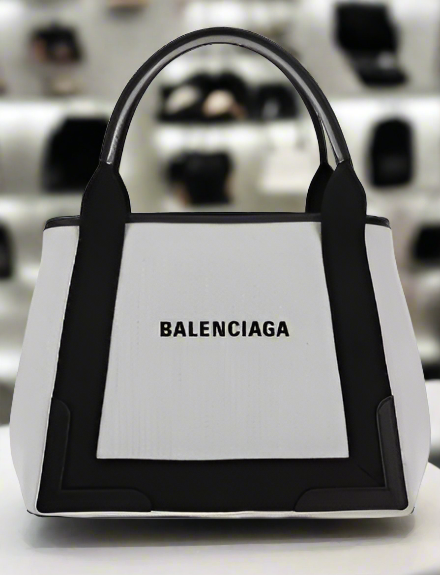Balenciaga Cotton Leather Handbag Monogram Front Two Handles