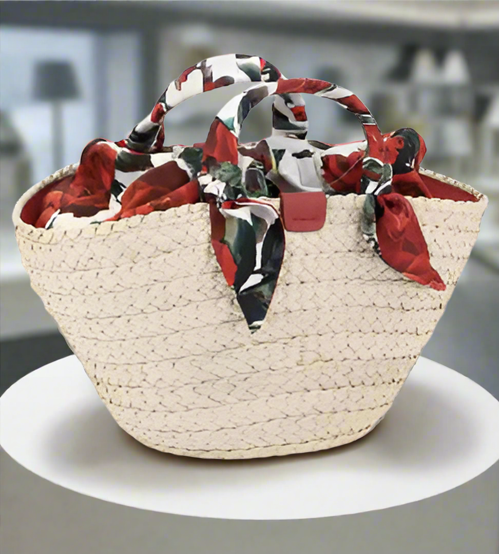 Dolce And Gabbana Raffia Handbag Floral Applique Raffia