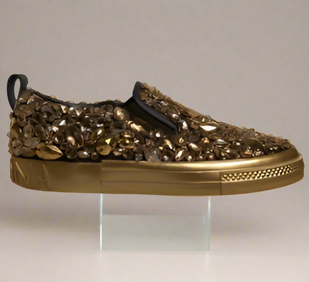 Dolce And Gabbana Men Gold Crystal Leather Slip On AQ685
