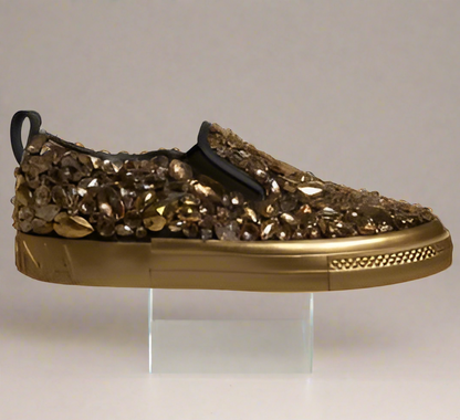 Dolce And Gabbana Men Gold Crystal Leather Slip On AQ685