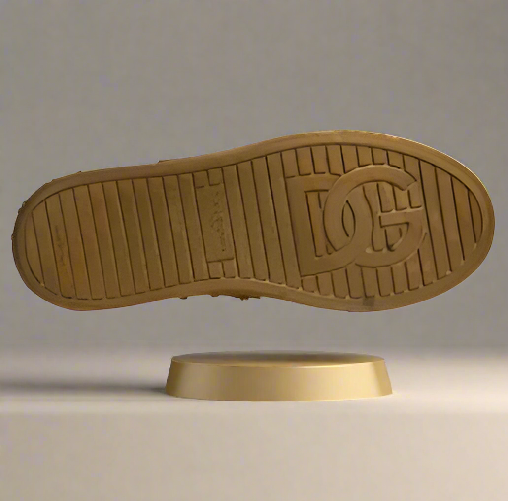 Dolce And Gabbana Men Gold Crystal Leather Slip On AQ685