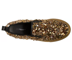 Dolce And Gabbana Men Gold Crystal Leather Slip On AQ685