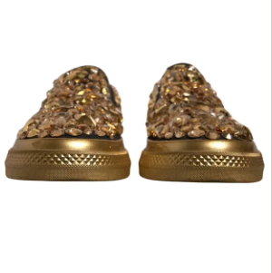 Dolce And Gabbana Men Gold Crystal Leather Slip On AQ685