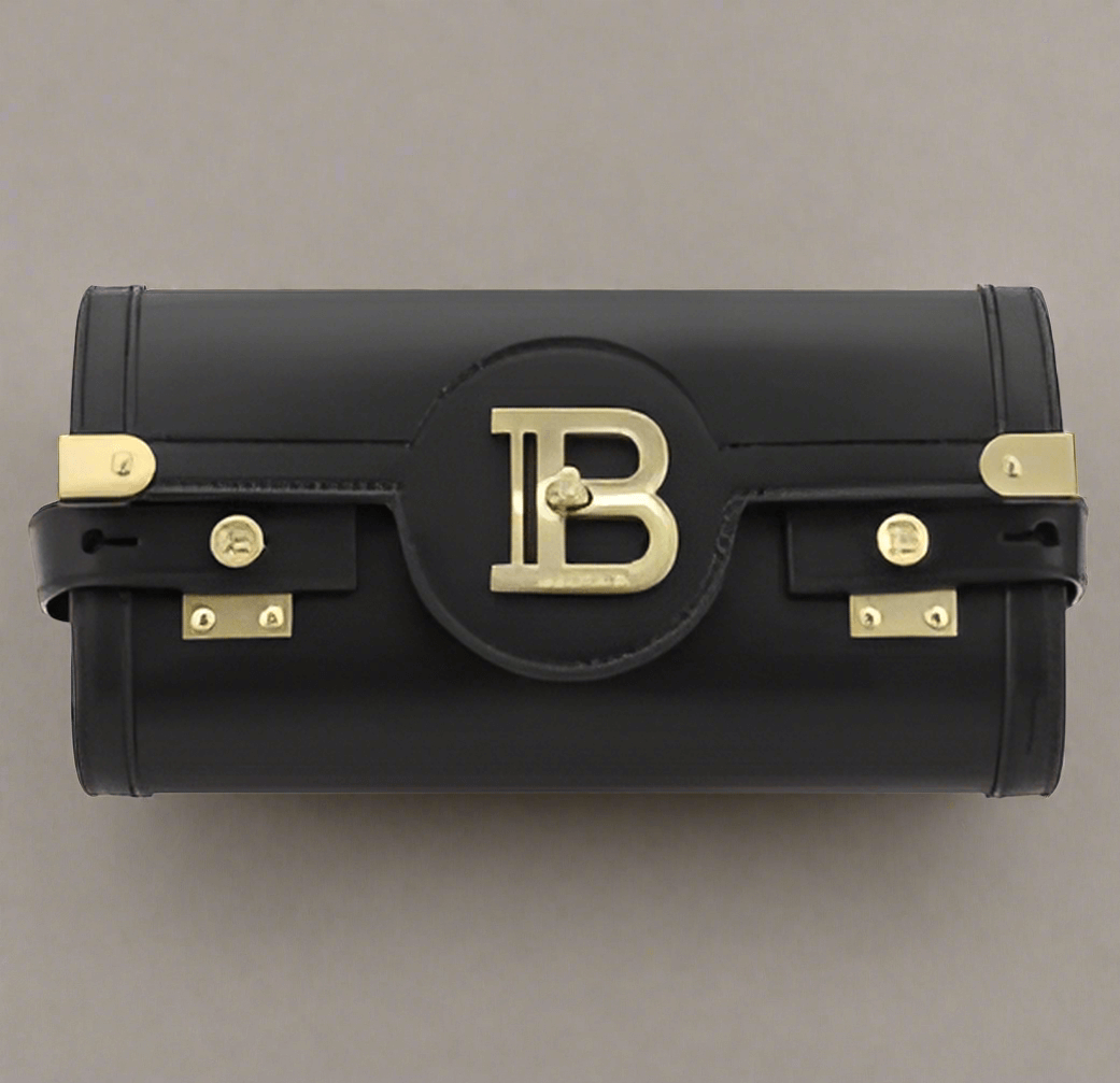 Balmain B-Buzz Pouch Bag Leather Black Removable Chain Strap