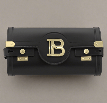 Balmain B-Buzz Pouch Bag Leather Black Removable Chain Strap