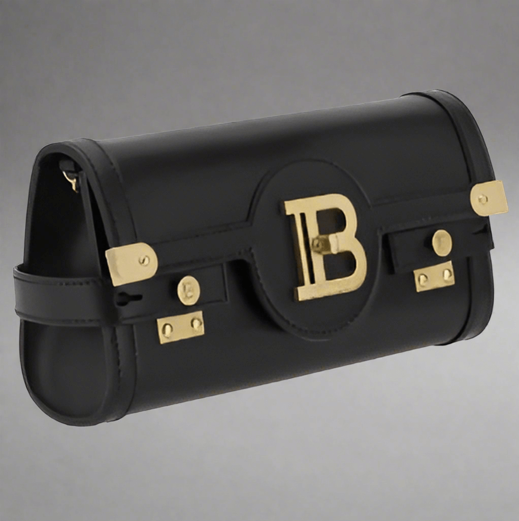 Balmain B-Buzz Pouch Bag Leather Black Removable Chain Strap