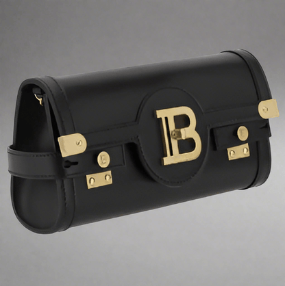 Balmain B-Buzz Pouch Bag Leather Black Removable Chain Strap