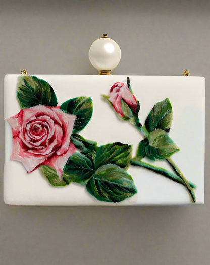 Dolce & Gabbana WHITE ROSE FLORAL FAUX PEARL MICROBAG CROSSBODY BAG