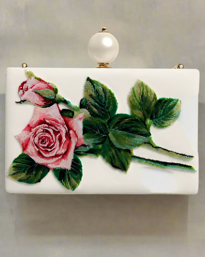 Dolce & Gabbana WHITE ROSE FLORAL FAUX PEARL MICROBAG CROSSBODY BAG