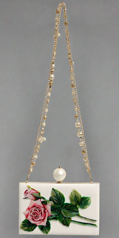 Dolce & Gabbana WHITE ROSE FLORAL FAUX PEARL MICROBAG CROSSBODY BAG