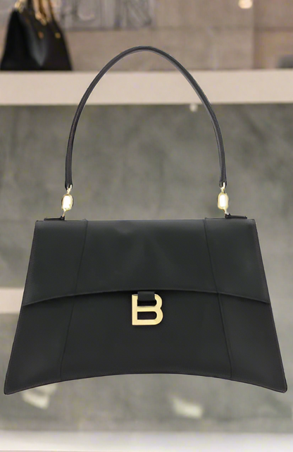 Balenciaga Hourglass Shoulder Bag Calfskin Leather Black