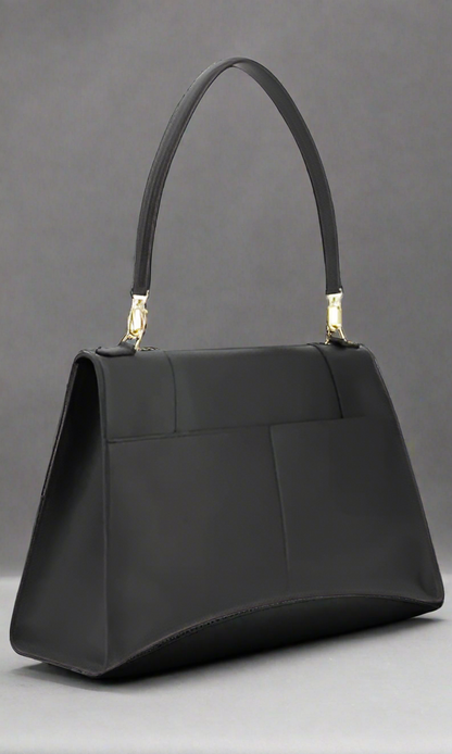 Balenciaga Hourglass Shoulder Bag Calfskin Leather Black