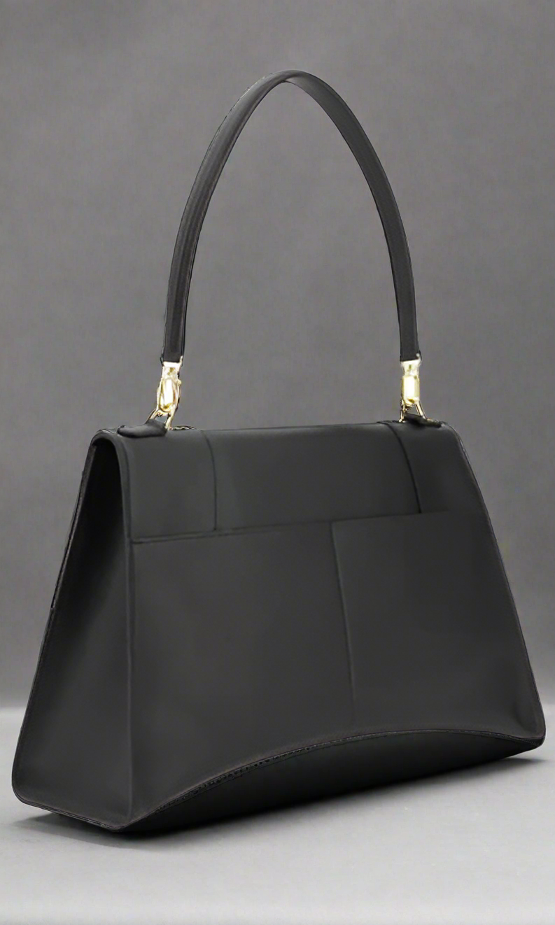 Balenciaga Hourglass Shoulder Bag Calfskin Leather Black