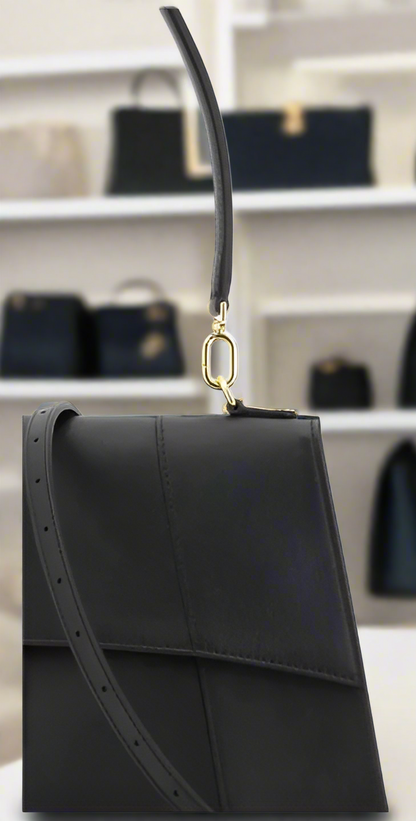 Balenciaga Hourglass Shoulder Bag Calfskin Leather Black