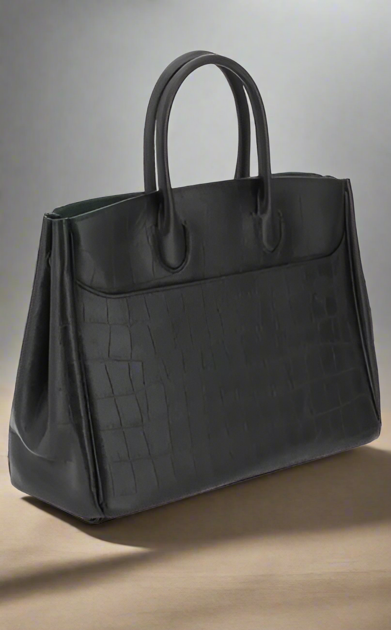 BURBERRY BLACK LEATHER CROCCO HANDBAG