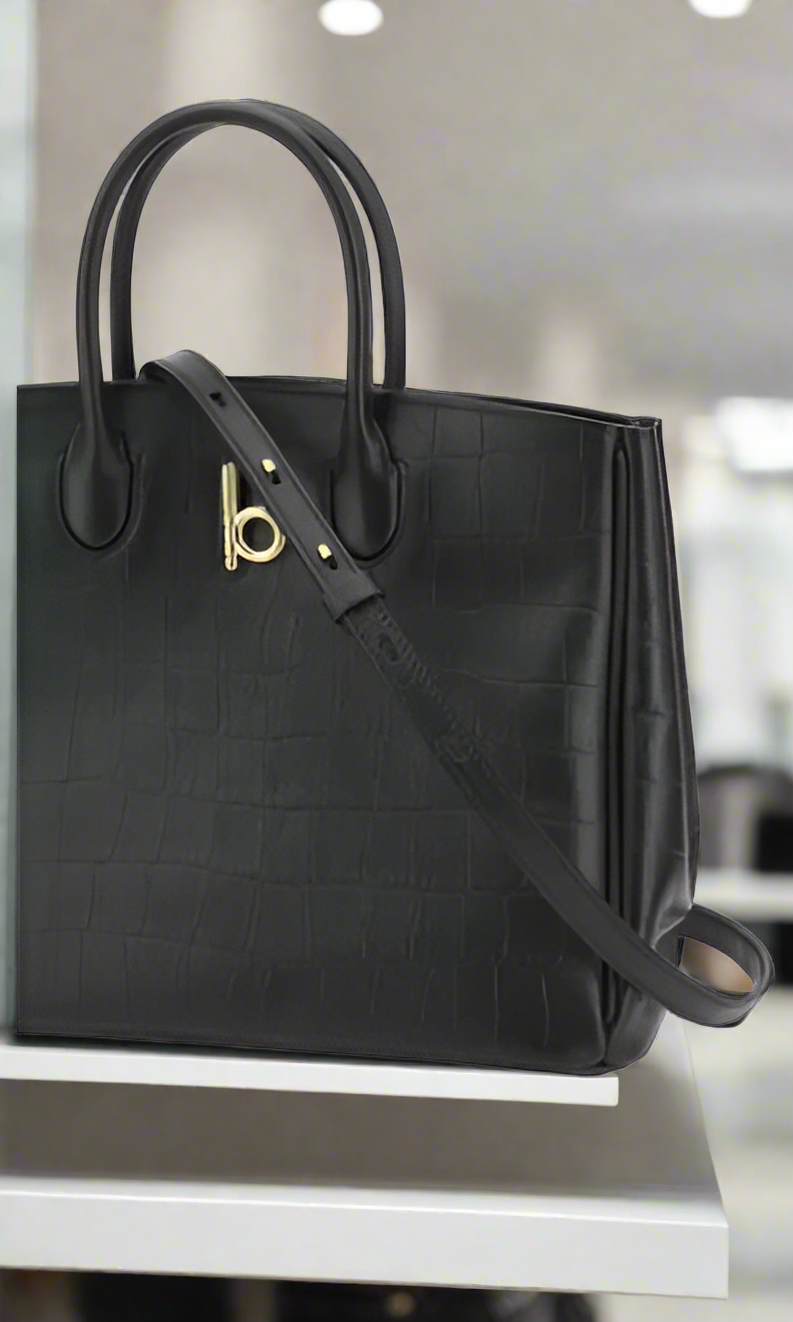 BURBERRY BLACK LEATHER CROCCO HANDBAG