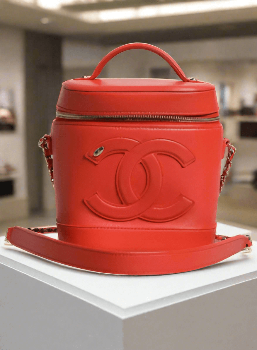 Chanel Leather Coco Mark Vanity Chain Shoulder Purse Orange 28 Series