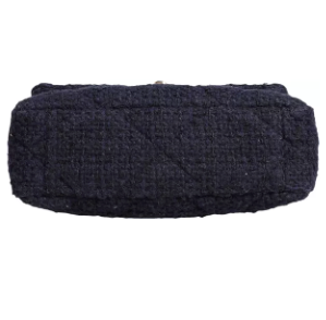 CHANEL PRE-LOVED DARK BLUE MEDIUM FLAP TWEED CC GOLD GRAY CHAIN SHOULDER BAG