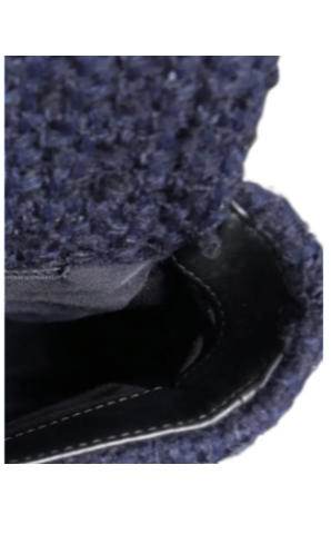 CHANEL PRE-LOVED DARK BLUE MEDIUM FLAP TWEED CC GOLD GRAY CHAIN SHOULDER BAG