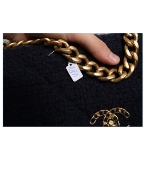 CHANEL PRE-LOVED DARK BLUE MEDIUM FLAP TWEED CC GOLD GRAY CHAIN SHOULDER BAG