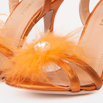 The Siena Orange Leather Ankle Strap Plumed Women Sandal Final Sale!