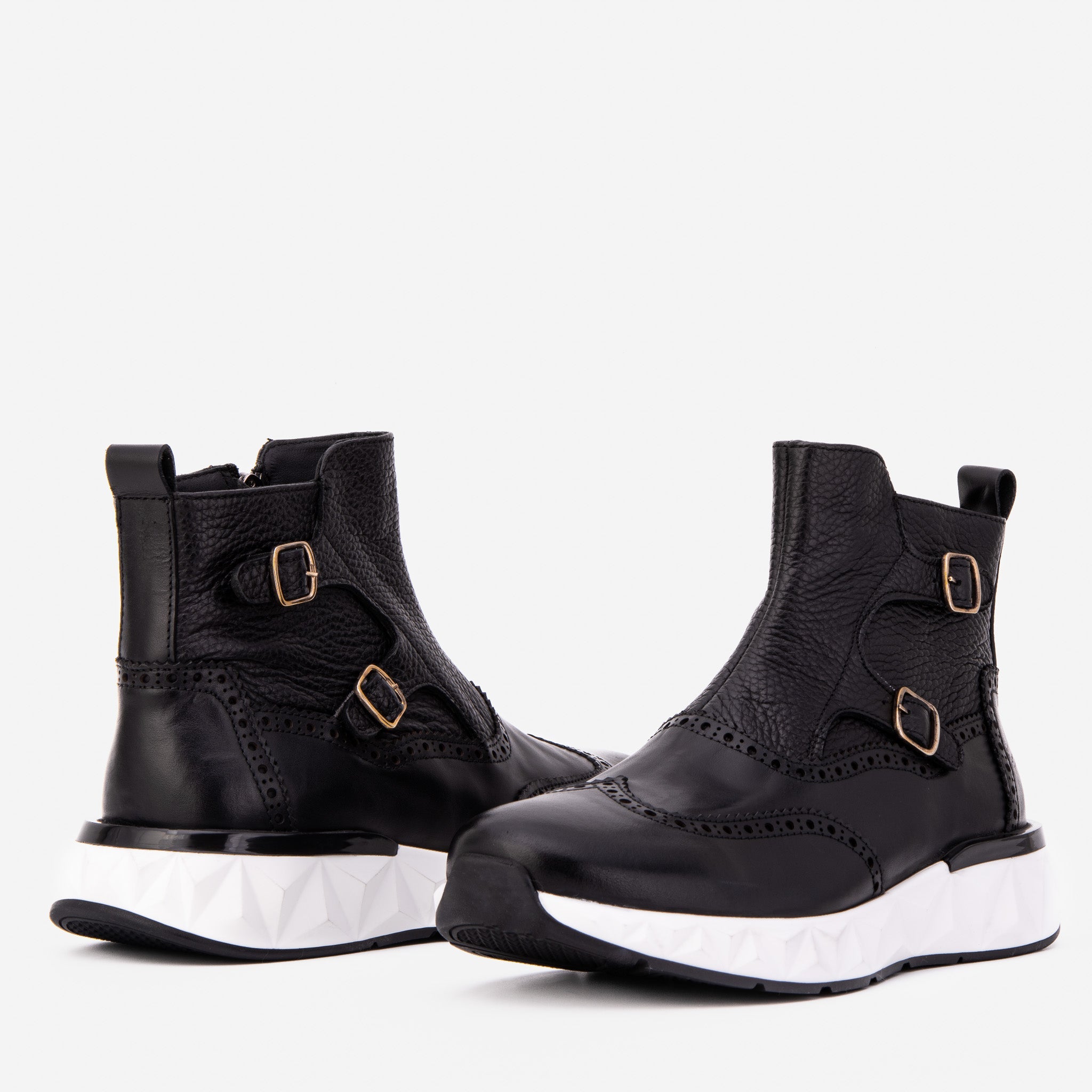 The Stealth Wingtip Buckle Black Leather Men Boot