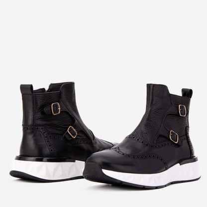 The Stealth Wingtip Buckle Black Leather Men Boot