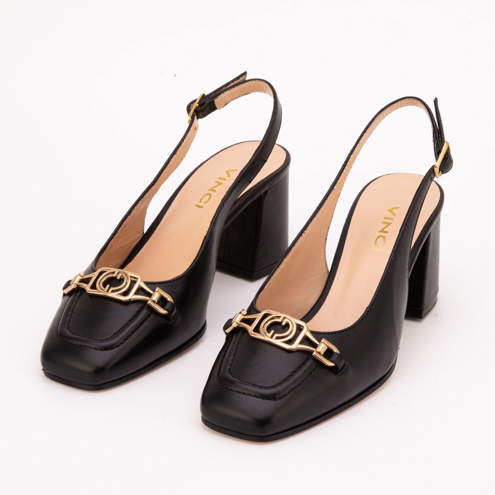 The Potomac Black Slingback Leather Women Sandal