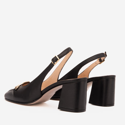 The Potomac Black Slingback Leather Women Sandal