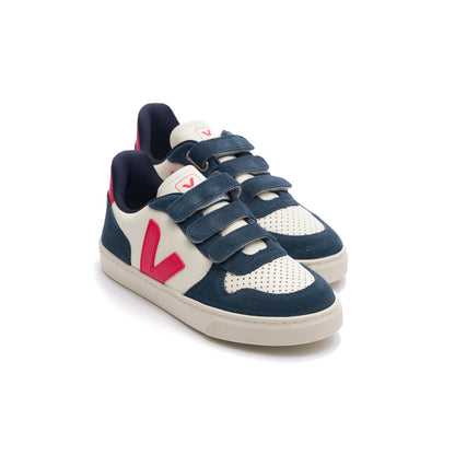 Veja Small V-10 Leather Kid's Shoe - Pure Pekin Nautico