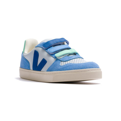 Veja Small V-10 Leather Kid's Shoe - Ice Multico Indigo