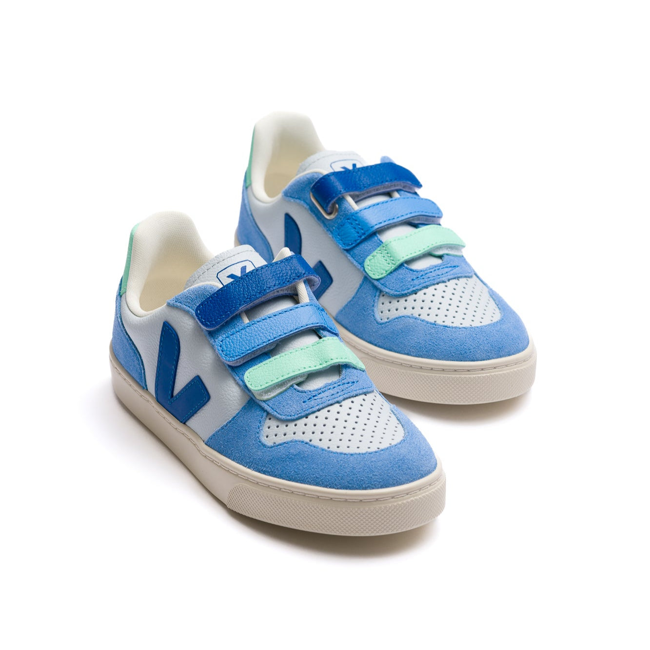 Veja Small V-10 Leather Kid's Shoe - Ice Multico Indigo