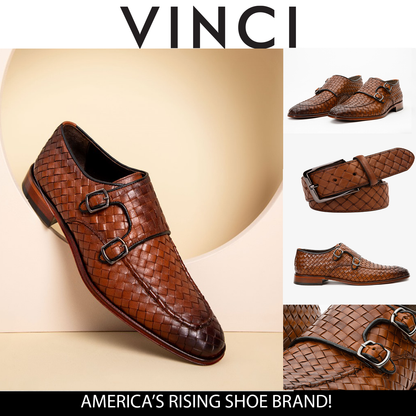 The Turan Brown Woven Double Monk Strap Dress Men Shoe