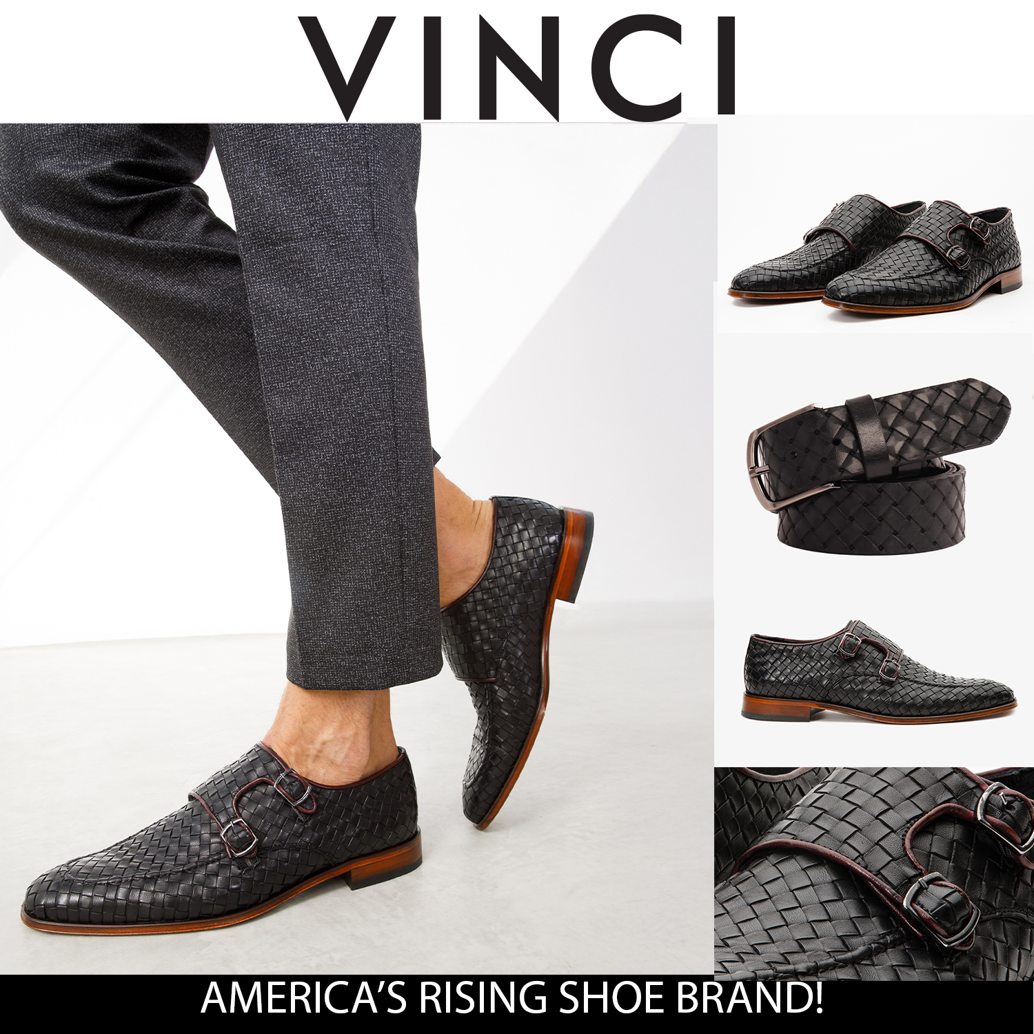 The Turan Black Woven Double Monk Strap Dress Men Shoe