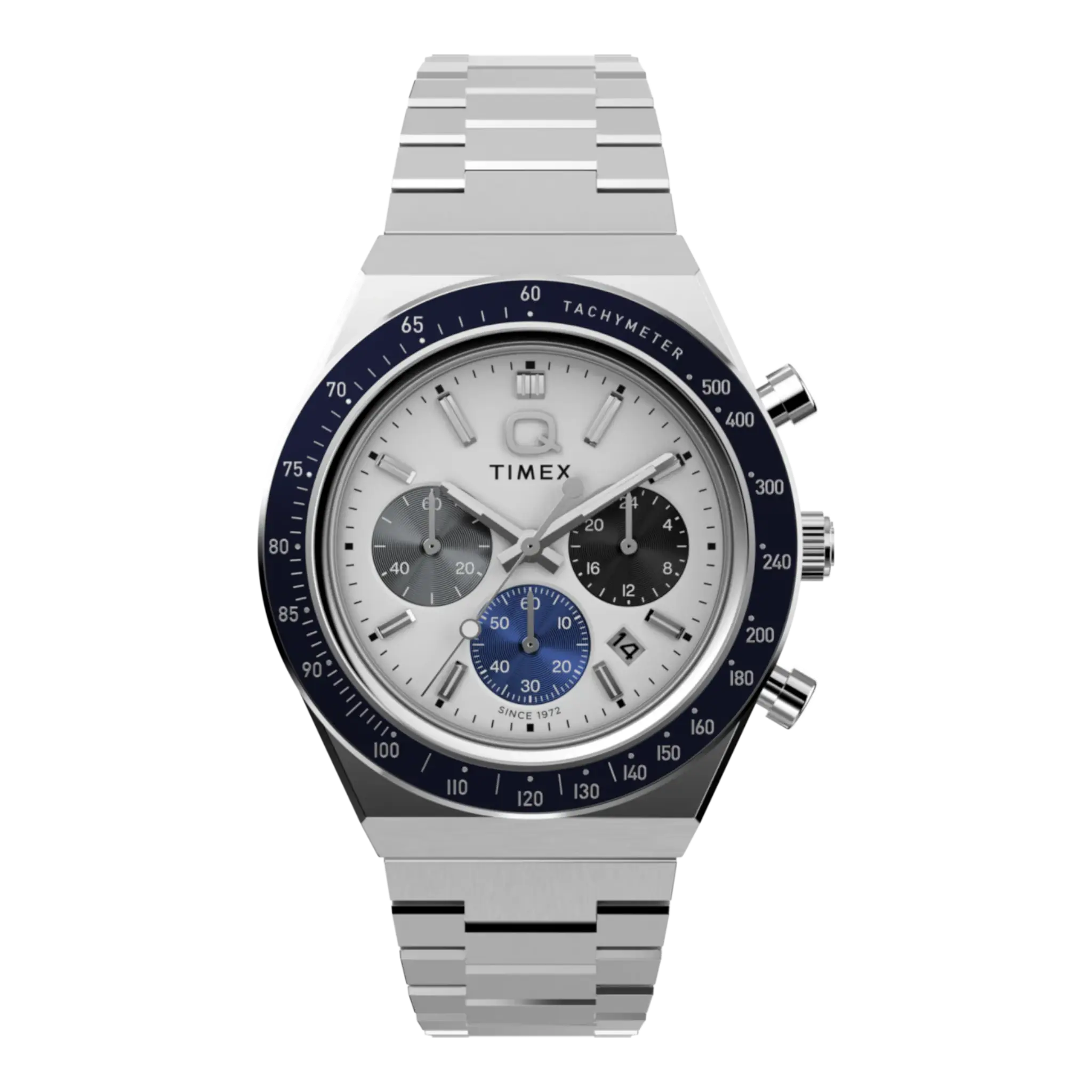 Q TIMEX CHRONOGRAPH 40MM STAINLESS STEEL BRACELET WATCH