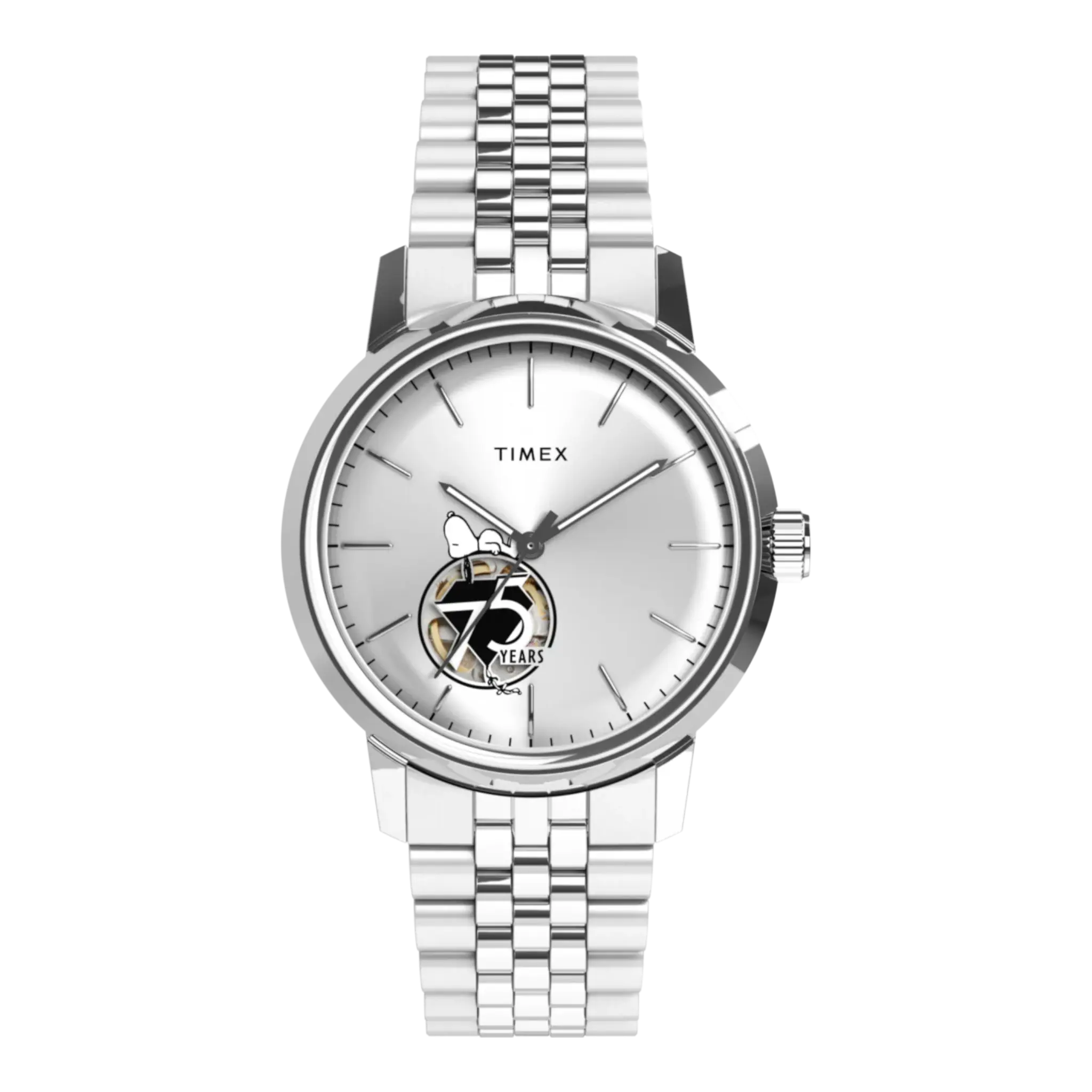 TIMEX X PEANUTS MARLIN AUTOMATIC 75TH ANNIVERSARY 40MM STAINLESS STEEL BRACELET WATCH