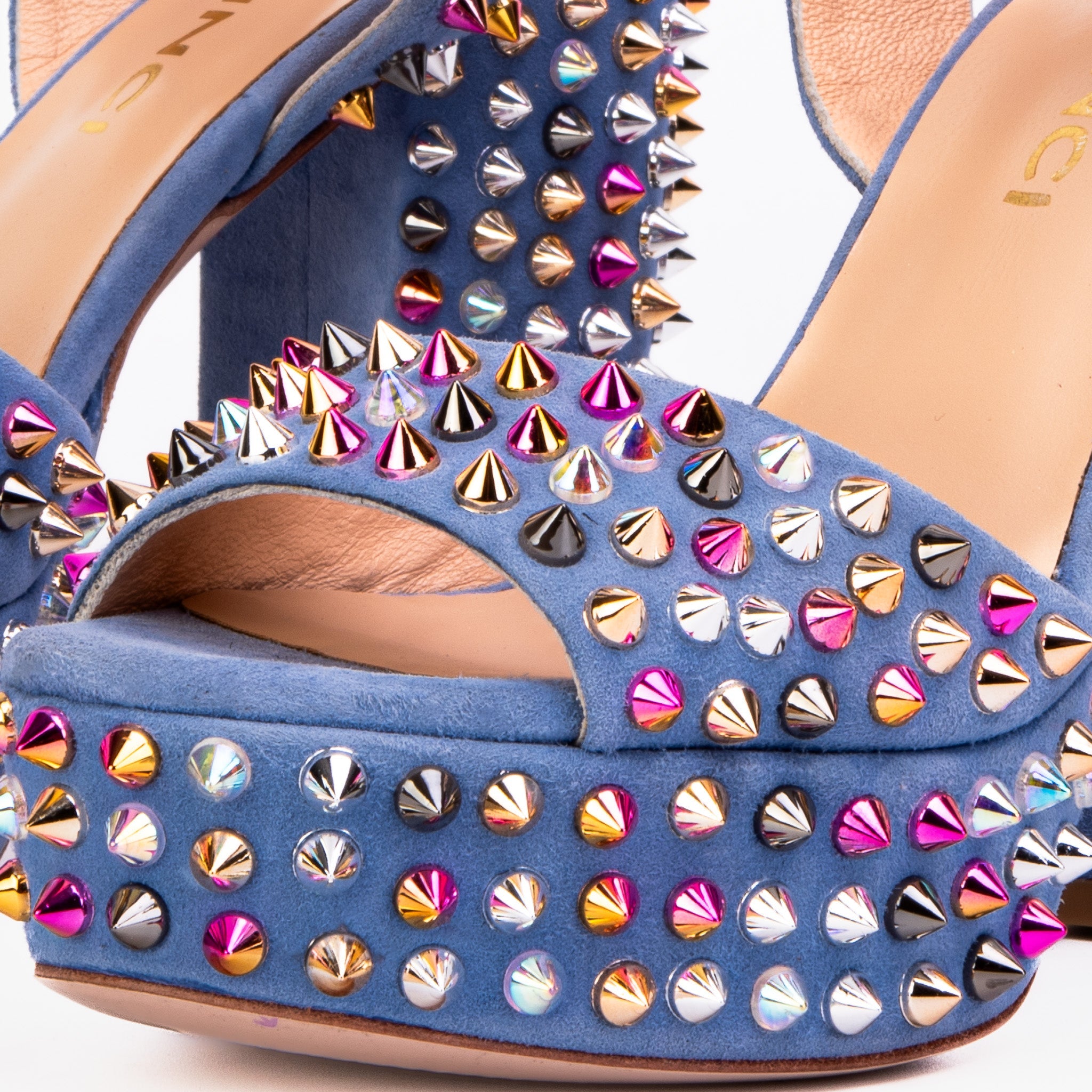 The Tampico Blue Suede Leather Spike Platform Heel Women Sandal