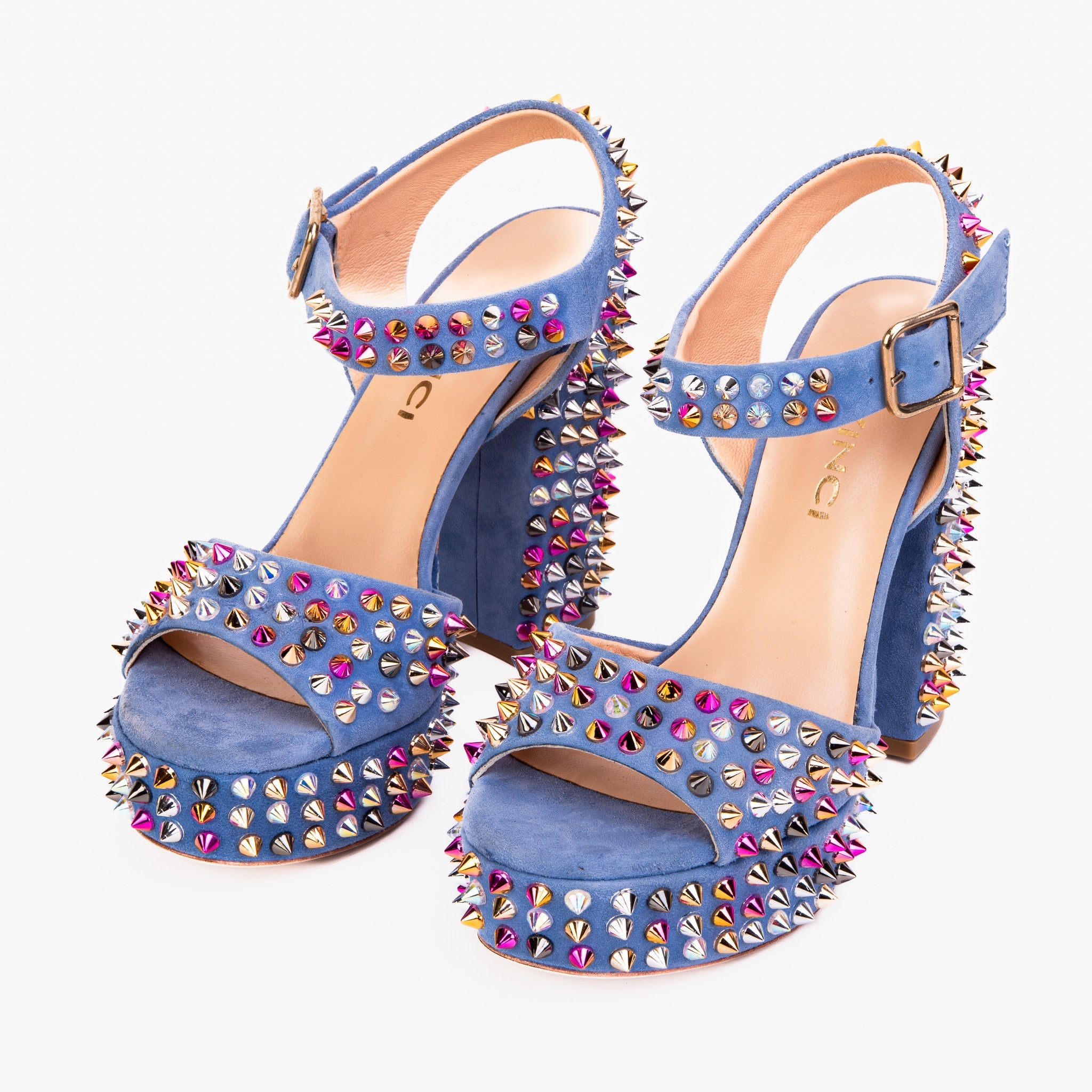 The Tampico Blue Suede Leather Spike Platform Heel Women Sandal