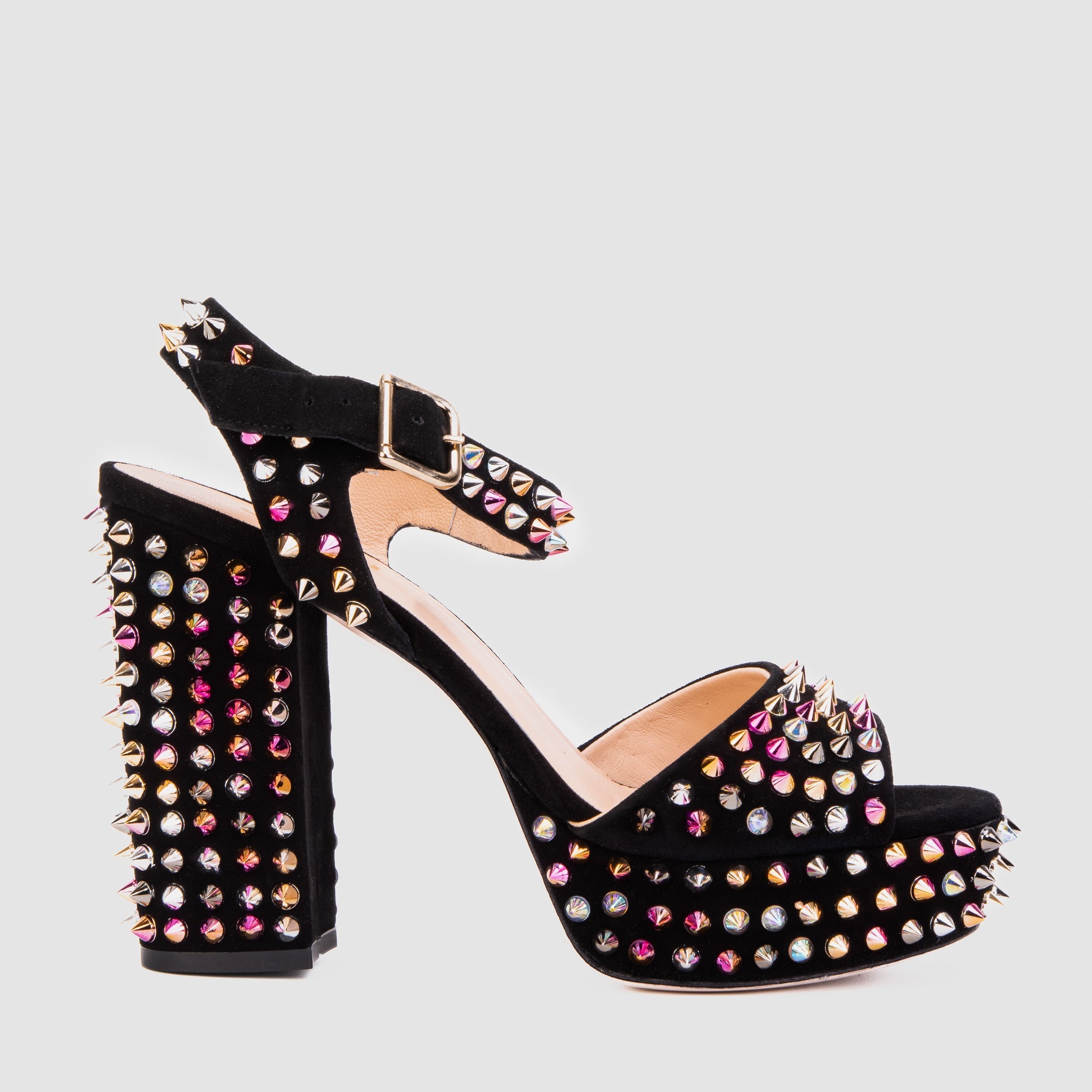 The Tampico Black Suede Leather Spike Platform Heel Women Sandal